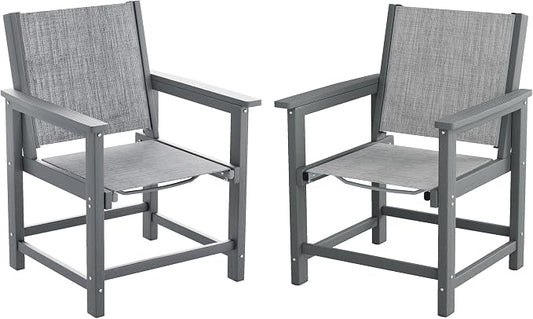 UDPATIO HDPE Patio Dining Chairs Set of 2 with Teslin Fabric Heavy Duty Outdoor Chairs All-Weather Resistant Seating for Poolside, Deck, Garden, Backyard, Light-Grey
