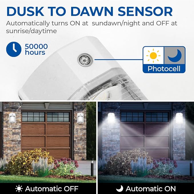 CINOTON 26W LED Wall Pack Light with Dusk to Dawn Sensor 5000k White 2 Pack | 100-277Vac, 3000LM Wall Light, IP65 Waterproof, Outdoor Security Flood Lighting, Hardwired Lights for Garage Warehouse Garden
