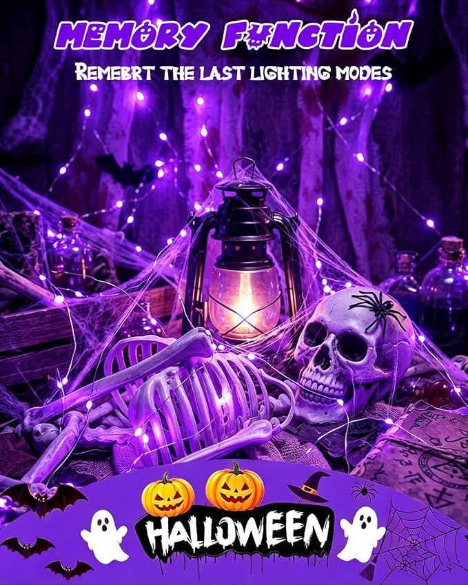 4 Pack 60 LED Fairy Lights Battery Operated with Timer 20FT Halloween Light | Purple, Cuttable Copper Wire, Waterproof Battery String Lights for Indoor Outdoor, Bedroom, Home, DIY, Halloween Decorations