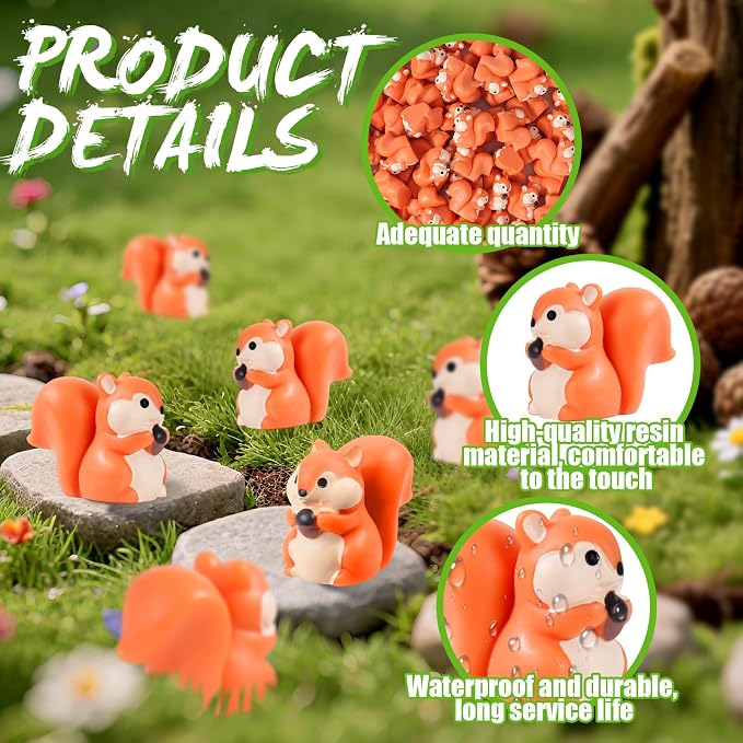 20 Pcs 2.1 x 1.4cm Mini Squirrel Figurines | Mini, Orange, Perfect for Gardens Décor