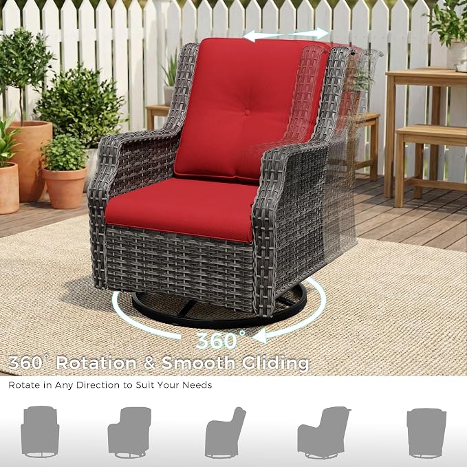 Outdoor Patio Furniture Set, 6 Piece Wicker Patio Furniture with Thick Cushions, Curved Armrest, Deep Seating, Outdoor Swivel Rocker Chairs for Porch, Deck, Balcony