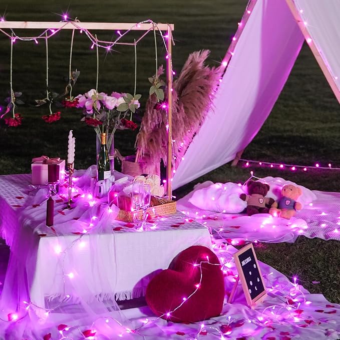 JMEXSUSS Connectable 8 Modes 33ft 100 LED Pink Christmas Lights | Pink Room Lights Clear Wire, Plug in Pink String Lights Indoor Outdoor for Room Decor Christmas Tree Bedroom Valentines Party