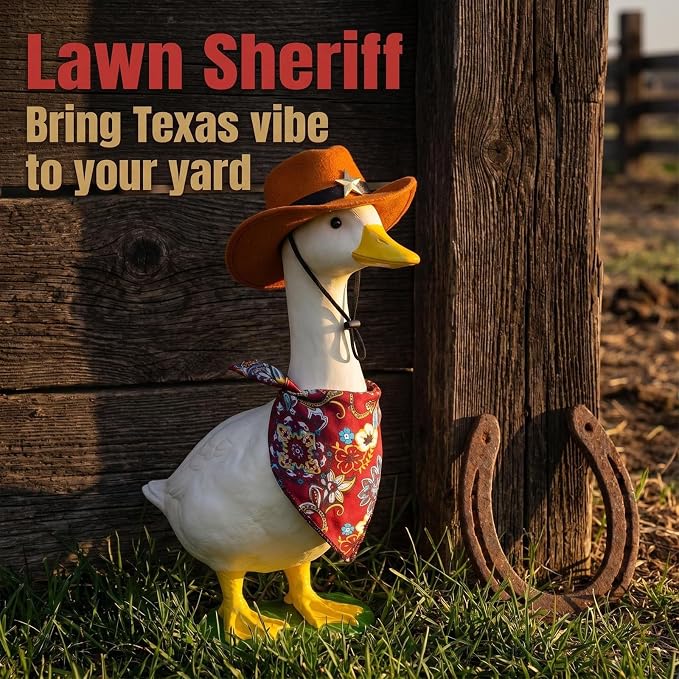 Western Cowboy Porch Goose Outfits – 2PCS Goose Costume Texas Ranger Hat & Bandana for 23 Inch Statue, Outdoor Garden Yard Patio Decor, Cowboy Goose Outfits for Porch Goose