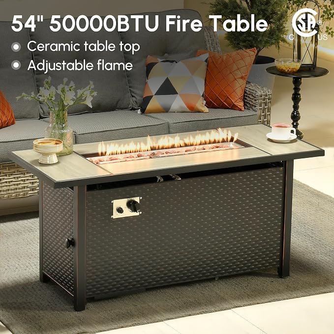 10 Pcs Outdoor Sectional Patio Furniture Set with Fire Pit Table and Swivel Rocking Chairs - All Weather Wicker Modular Outside Sectional Couch,Patio Seating Outdoor Conversation Sets,Grey