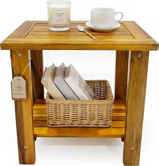 Double Adirondack Table - Weatherproof Outdoor Side Table - Patio End Tables for Outside - Adirondack Side Table - Acacia Wood 2-Tier End Table for Indoor & Outdoor Use