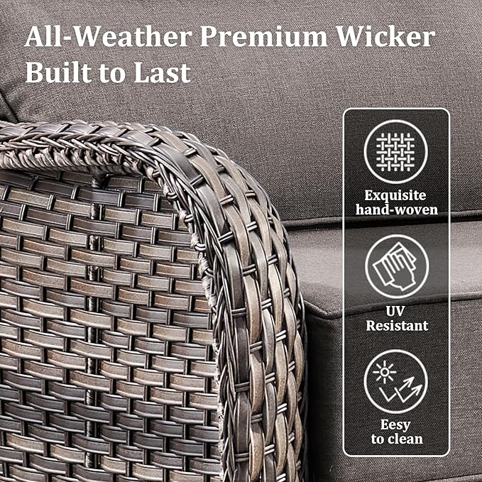Luxury Patio Furniture Set with 6-inch Thick Cushion, High Back Outdoor Swivel Rocker Patio Chairs Set of 2, 2 PCS Wicker Conversation Set Gliders for Porch, Yard, Deck, Poolside, Grey