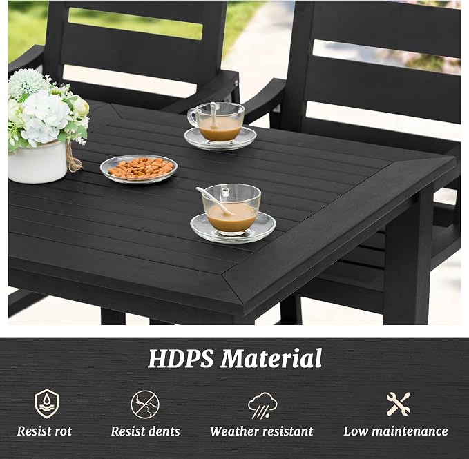 Cozyman HDPS Outdoor Dining Chairs Set of 4, 350LBS, Patio Dining Chairs with Armrest, All Weather Outdoor Kitchen Chairs with Square Frame Legs for Outdoor Indoor, Lawn, Garden, Backyard, Black