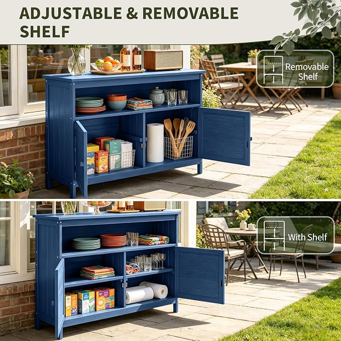 HIPS All-Weather Outdoor Storage Cabinet,Outdoor Sideboard with Magnetic Doors,3-Shelves Patio Storage Cabinet, Used for Garden,Buffet Cabinet,TV Stand, Bar Table,Balcony