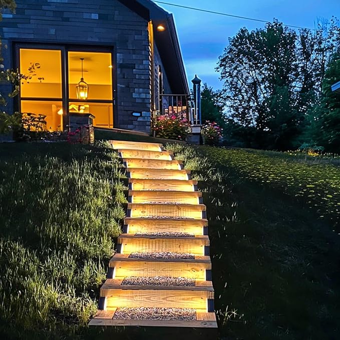 JOFIOS Solar Step Lights for Outside,4pack Solar Stair Lights Outdoor Waterproof IP67,Outdoor Deck Step Lights,Solar Outdoor Lights for Staircase,Patio,Front Step(Warm Brown)