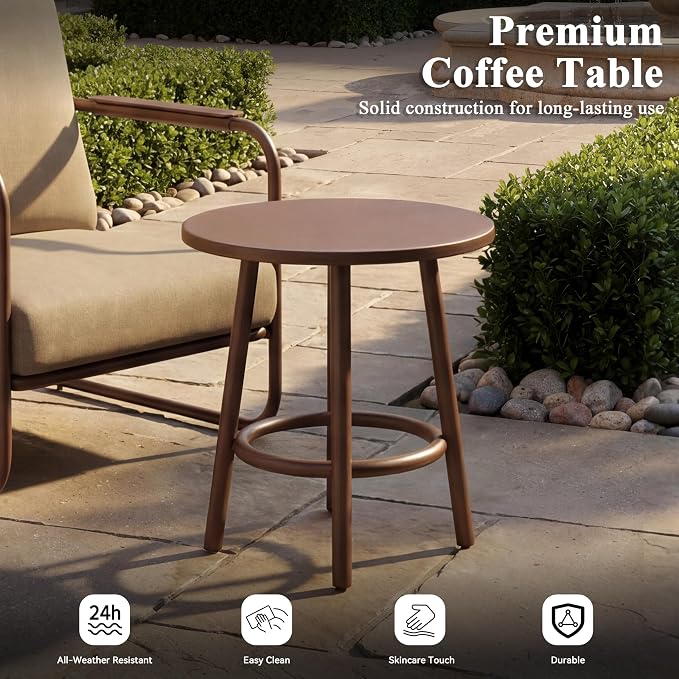 3 Pieces Aluminum Outdoor Patio Conversation Set, 6" Cushions & Coffee Table, All-Weather Rust-Resistant Frame for Porch Garden Backyard, Brown