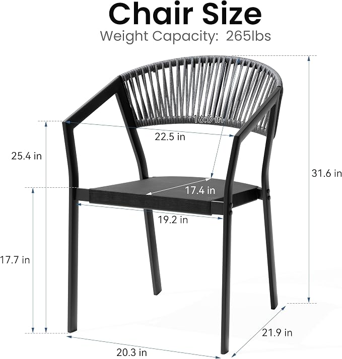Patio Dining Chairs Set of 2 Aluminum Stackable Outdoor Chairs | Wicker Barrel Backrest Armchairs for Patio, Deck, Backyard, Grey