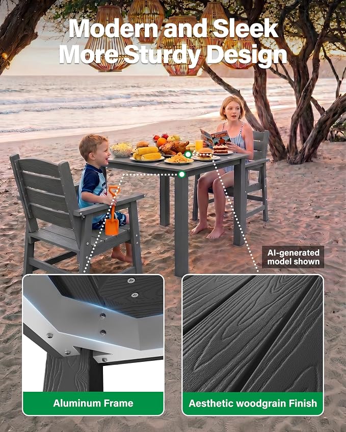 YEFU HIPS Outdoor Table and Chairs: 3-Piece Outdoor Patio Table Set All-Weather Patio Dining Furniture Set - Square Patio Table and Chairs Sets for 2 for Lawn Garden Backyard Poolside（Grey）
