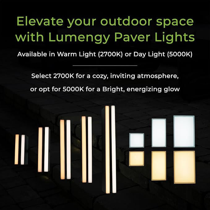 LUMENGY Paver Light Slim 0.5x8 Inch (0.55x7.87), 5000K Daylight, Glare-Free Linear Lighting for Driveways, Walkways and Paver Borders, 12V Hardwired, IP67 Waterproof, Drive-Over Rated