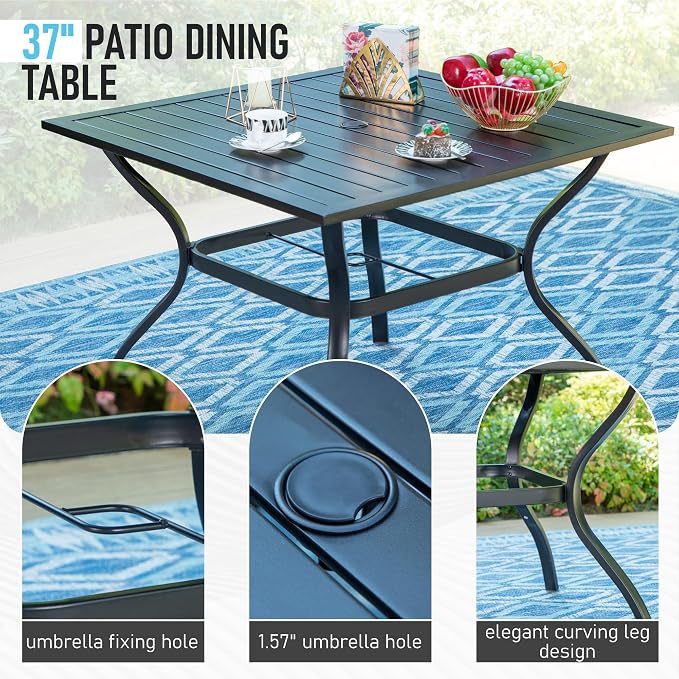 Sophia & William 5-Piece Outdoor Dining Set, 4 Comfortable Textilene Chairs and 37" Powder-Coated Outdoor Square Table, Durable All-Weather Patio Furniture for Lawn, Park, and Courtyard