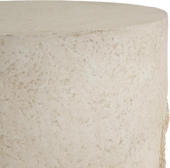 Outdoor MGO Side Table, Rugged Coral-Texture Round Accent Table, Beige Neutral Finish, Lightweight & Sturdy Patio, Balcony, Poolside, Bohemian & Coastal Homes, Fully Assembled