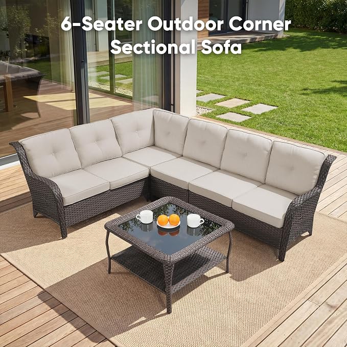 Belord 8 Piece Wicker Patio Furniture Set, Outdoor Swivel Rocker Chairs Set of 2 with Ottomans and Sectional Couch, All Weather Patio Conversation Furniture Set, for Pool,Yard Brown Wicker/Beige