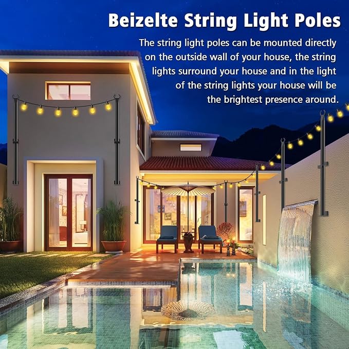 Beizelte 4 Pack 5Ft String Light Poles,Outside String Lights,Outdoor Light Poles,Metal Poles Stand for Patio,Backyard,Deck