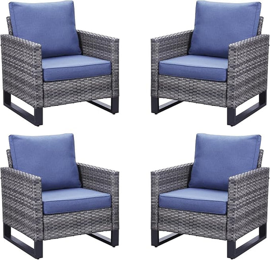 Belord Outdoor Wicker Chair Patio Chairs Set of 4, All Weather Rattan Club Chairs 4 Piece Furniture Set with Leveling Feet Water-Resistant Cushion Anti-Rust Frame