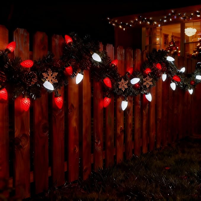 C9 LED Christmas Lights Outdoor,33 Feet 50 LED 8 Lighting Modes Waterproof Connectable Christmas String Lights for Outside Roofline Patio Home Xmas Decorations (Red & White)