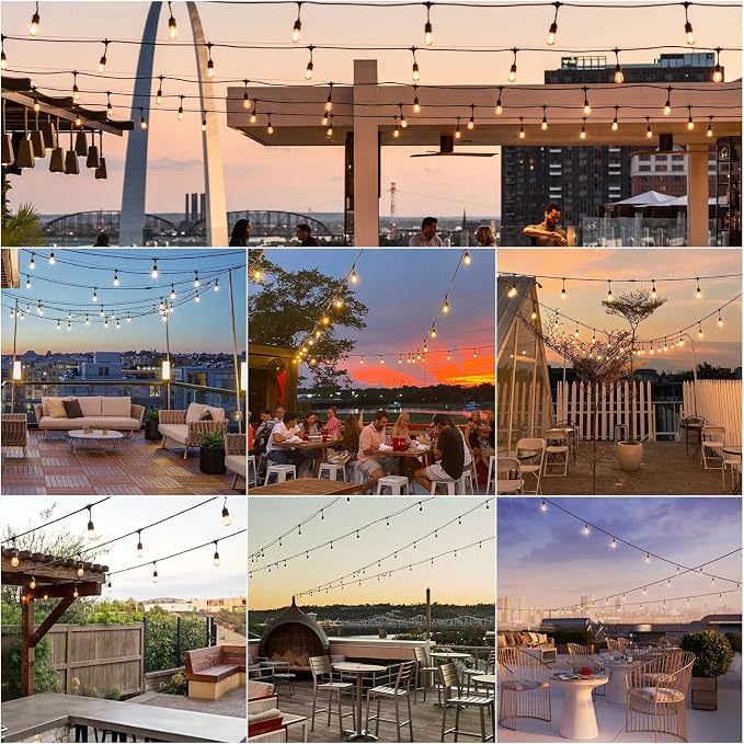 Svater 36 FT Outdoor String Lights 2W LED Antique Edison Waterproof ETL | Outside Patio Light with Shatterproof E26 S14 Bulbs, Commercial Connectable Hanging Strand for Bistro Cafe Market Warm White
