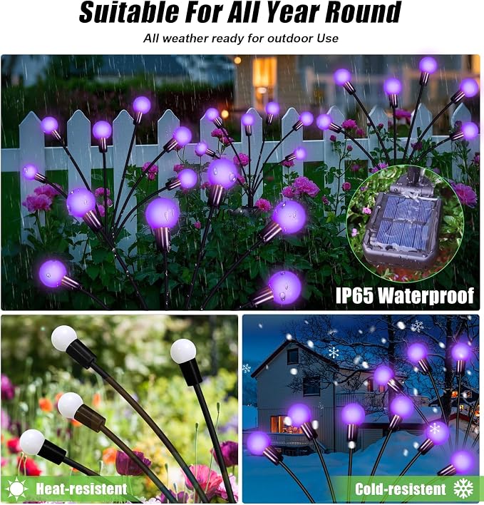 NBQQ Solar Lights Outdoor Waterproof 6 Pack of 36 LEDs Unique Gifts Women | Purple Swaying Solar Lights Outdoor for Yard Pathway Patio, Swaying Lawn Decor as Gardening Gifts for Women Holiday