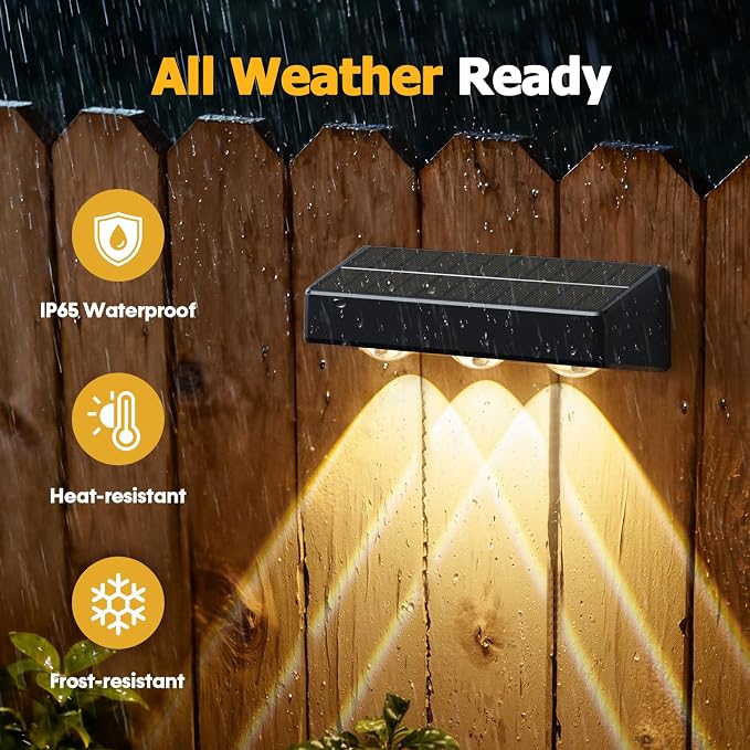 Solar Fence Lights, 12 Pack LED Outdoor Solar Deck Lights with Lenses, RGB Color, IP65 Waterproof, Solar Lights for Outside, Wall, Patio, Railing, Yard (Black)