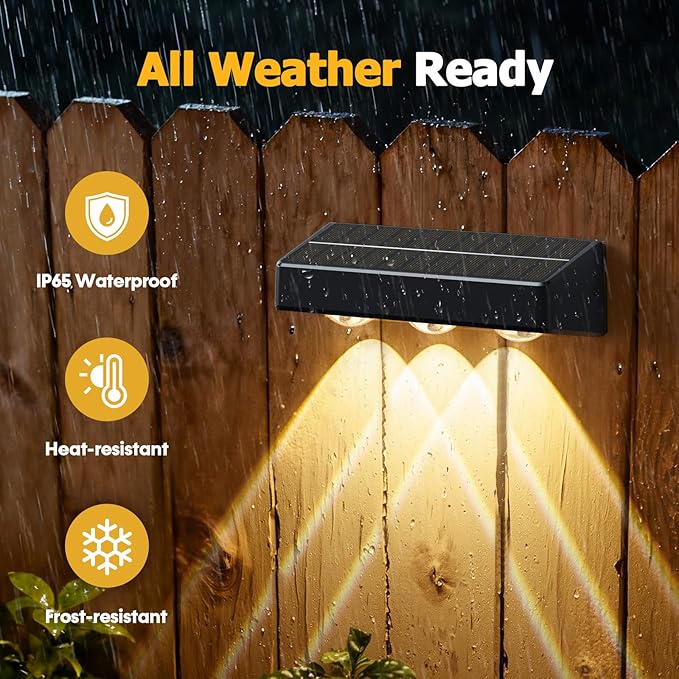 Solar Fence Lights,8 Pack Solars Deck Light,RGB Color,Outdoor Bulb Waterproof Led IP65,Power Patio Lamp with Lenses for Outside/Backyard/Railing/Yard(Black)