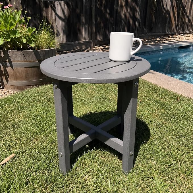 Round Outdoor Side Table, Gray HDPE