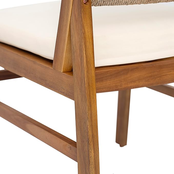 Christopher Knight Home 6-Piece Outdoor Dining Set, 70" Acacia Wood Patio Table with 4 Light Brown Wicker Chairs with Cream Cushions and 1 Bench, Teak Finish Outdoor Furniture Set for Garden Porch