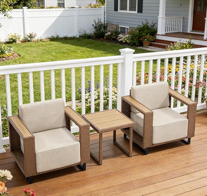 MOCHITO 3 Pieces Outdoor Patio Furniture Sets, All-Weather Sectional Sofa PE Rattan Wicker Conversation Set, Outdoor Patio sectional for Poolside, Porch, Lawn, Garden, Balcony(Beige)