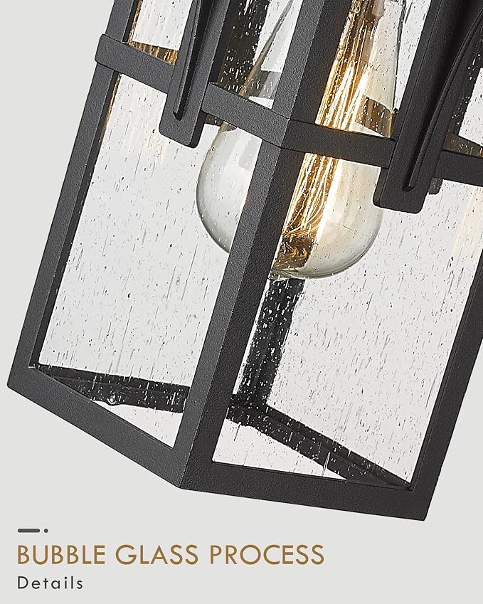 HWH INVESTMENT Outdoor Indoor Wall Sconce Exterior Wall Lantern with Seeded Glass Shade, Waterproof Porch Light Fixtures for Doorway, Hallway, Garage, Matte Black, 5HX62B BK