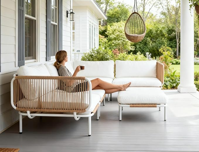 Crestlive Products Oversized Outdoor Couch, 2-Seater Modular Sectional Sofa with Cushions, Modern Patio Conversation Set for Backyard, Deck, Porch or Poolside