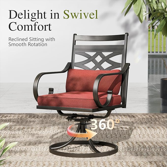 Sophia & William Patio Dining Set, Steel, Black | Umbrella Hole, Swivel Chairs, E-Coated, Cushions Included, For Patio, Garden and Yard