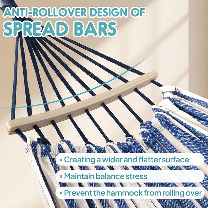 ANYOO Portable Camping Hammock Cotton Hammocks with Spreader Bar Outdoor | Sturdy Lightweight Hammocks Up to 450lbs with Carry Bag