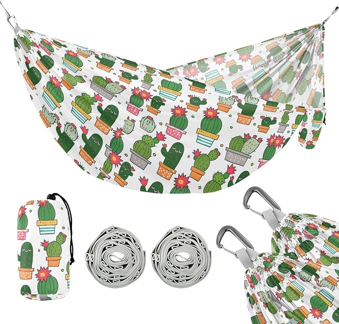 Camping Hammock Outdoor Hammocks for Outside Cute Cactus Beach Trees Portable Lightweight with Pockets Tree Straps Indoor