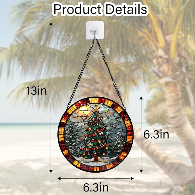 DASTOLL Stained Glass Window Hanging - Winter Christmas Tree Suncatcher Ready to Hang Window Doors Home Decoration, Christmas, Mother's Day Birthday Gifts for Women, Men, and Mom 9.8x9.8 in