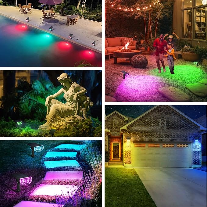 Linkind RGB Solar Spotlights Outdoor Waterproof 9 Modes Multicolor 10 Pack | StarrayS Mini, 9 Color Changing Modes, IP65, Adjustable Head, for Holiday House Decor Landscape Garden Yard Tree Flag Patio