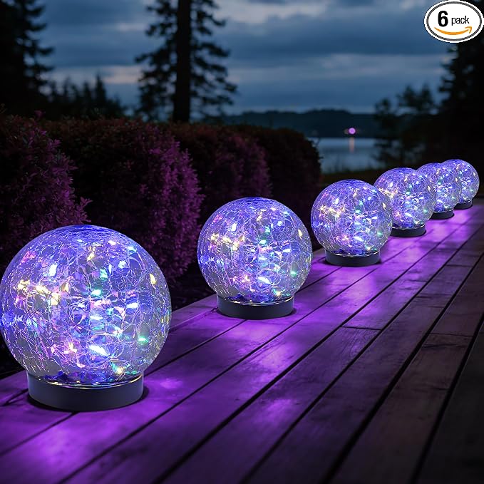 JKIMK Solar Globe Lights Outdoor Waterproof-Solar Balls for Garden | Cracked Glass Ball Lights Outdoor-Solar Orbs for Outside-Decorations for Patio and Yard Lawn Backyard Decor