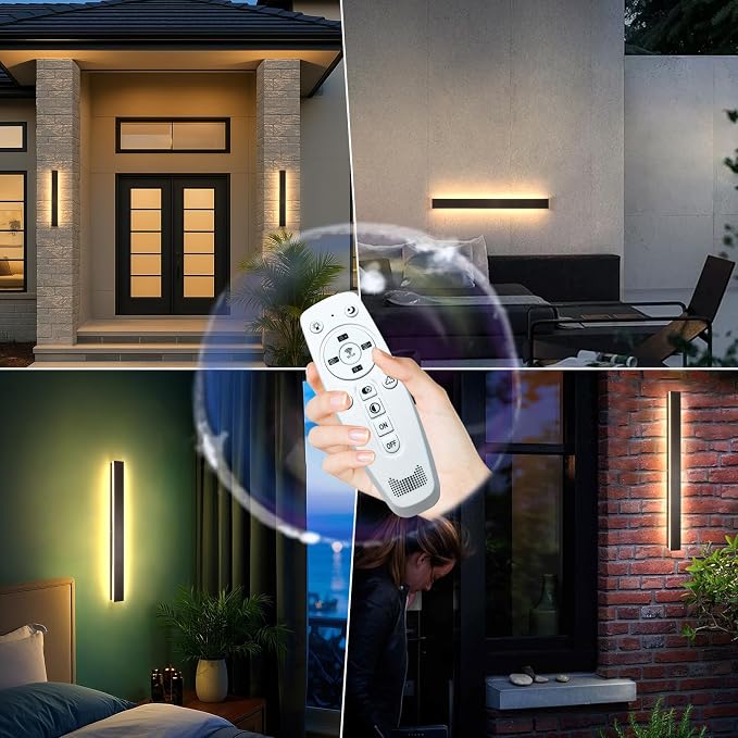 39 Inch Modern Outdoor Wall Lights, 2700K-6500K Dimmable Selectable Outdoor Wall Sconce with Remote Control, IP65 Waterproof Exterior Linear Wall LED Light for House Garage