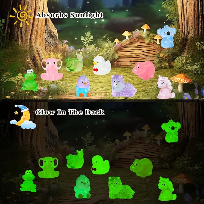 50 Pcs Luminous Mini Resin Animals Variety Pack, No Duplicates | Waterproof, Fade-Resistant DIY Craft Supplies for Fairy Garden, Aquarium, Terrarium