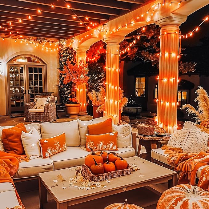 JMEXSUSS Orange String Lights for Halloween, 600 LED Fall Lights Outdoor | Orange Christmas Lights Plug in with Remote, Thanksgiving Day Lights Clear Wire for Indoor Room Yard Tree Fall Decor