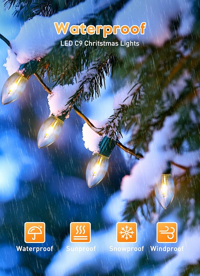 Vintage C9 Christmas Lights Outdoor, 200Ft 100 LED Warm White String Lights | Waterproof Shatterproof Connectable Christmas Tree Lights for House Outside Roofline Patio Yard Home Xmas Decorations