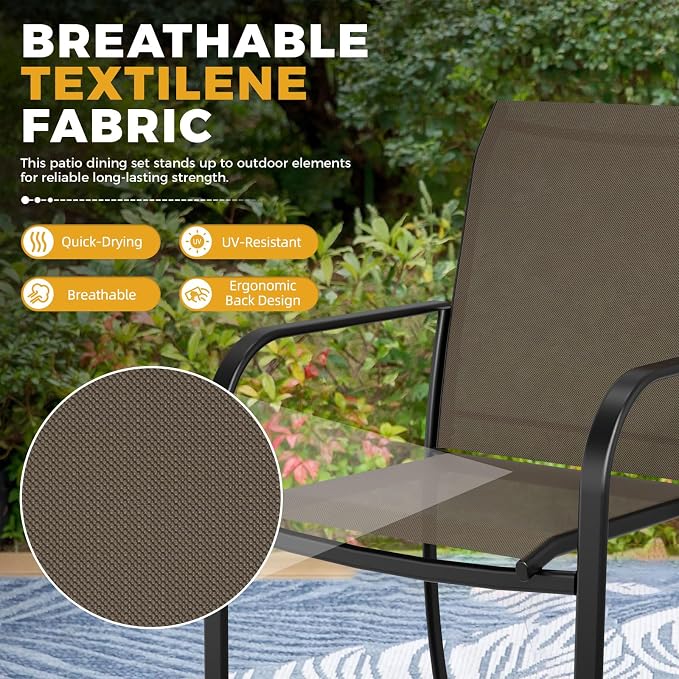 7-Piece Patio Dining Set with Umbrella,6 Person Outdoor Table and Chairs Set, 6 Metal Dining Chairs and Rectangular Outdoor Table with 1.57" Umbrella Hole,Khaki