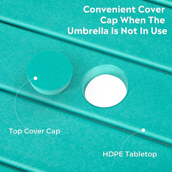 Costaelm Outdoor Bar Table, 37" Counter Height Square Patio Cocktail Bar Table with Umbrella Hole, Patio Bistro Dining Pub Table for Front Porch Deck Backyard Garden, Turquoise