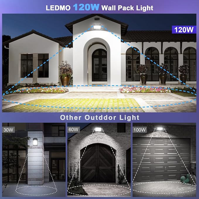ledmo LED Wall Pack Lights Outdoor 120W 13800LM 5000K | Switch Control Wall Mount Commercial and Industrial Security Flood Lighting for Buildings Warehouses Parking Lots Yard