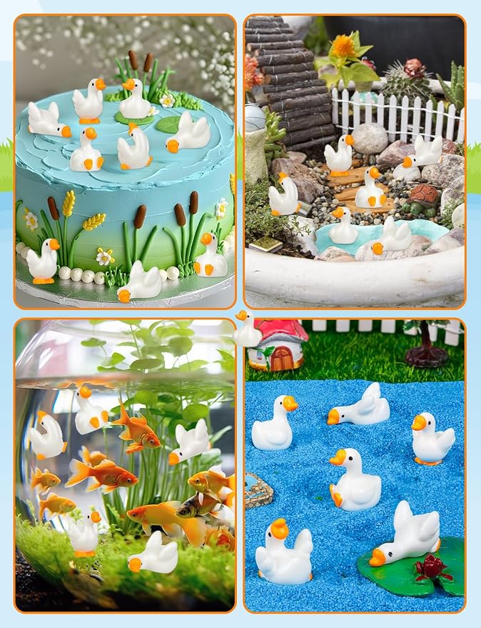 72pcs Mini Resin Goose Figurines, Tiny Animal Figurine Bulk | Small Desk Goose Decor for Garden Lawn Yard Micro Landscape Aquarium Potted Ornament DIY Craft