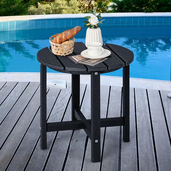 Tangkula Round Outdoor Side Table, 18 Inch Weather Resistant HDPE Adirondack Table, Outdoor Indoor Chairside End Tables, Patio Side Table for Lawn Garden Balcony Backyard, Easy Assembly (1, Black)