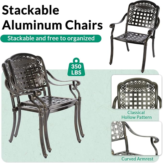 VIVIJASON 3 Piece Outdoor Dining Set, Cast Aluminum Patio Bistro Set with 42" x 24" Rectangular Table and 2 Chairs, Rust Proof & Weather Resistant Furniture for Small Balcony, Porch, Garden, Deck