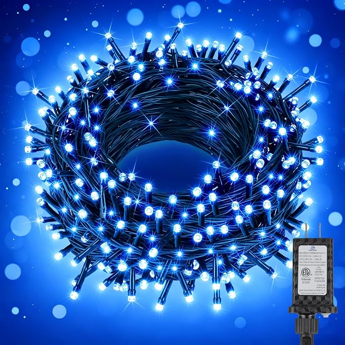 Extra Long 132ft Christmas Decorative Mini Lights, 400 LED Green Wire Fairy Starry String Lights Plug in, Timer & Memory & 8 Modes, for Indoor Outdoor Xmas Tree Wedding Party Decoration,Blue