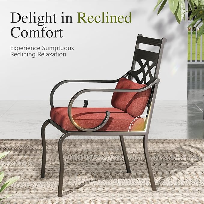 Sophia & William Patio Dining Set, Steel, Red | Umbrella Hole, Swivel Chairs, E-Coated, Cushions Included, For Patio, Garden and Yard